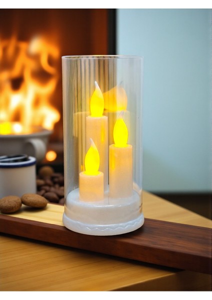 Huzurun Işığı 3 Mumlu Kandil Görünümlü Dumansız LED Lamba 16 cm x 8,3 cm
