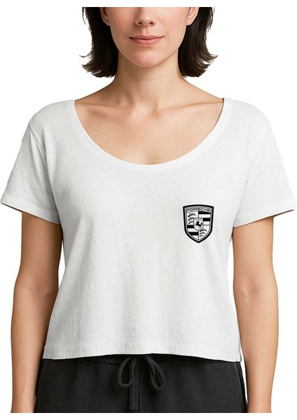 Porshe Logo Black Beyaz Kadın Tişört