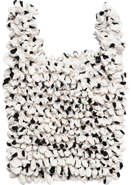 Büyük Boy Genişleyen Puantiyeli Beyaz Alışveriş Çantası