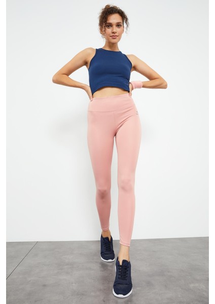 Pudra Yüksek Bel Streç Slim Fit Dar Paça Kadın Tayt - 94545