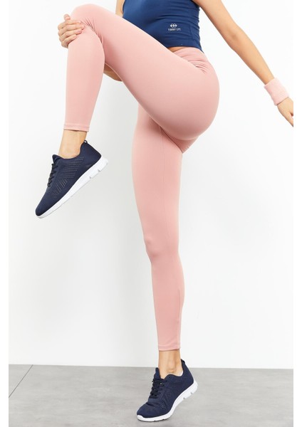 Pudra Yüksek Bel Streç Slim Fit Dar Paça Kadın Tayt - 94545