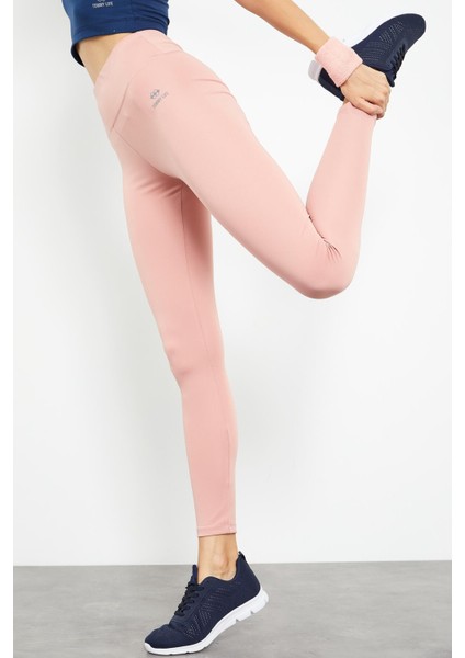 Pudra Yüksek Bel Streç Slim Fit Dar Paça Kadın Tayt - 94545