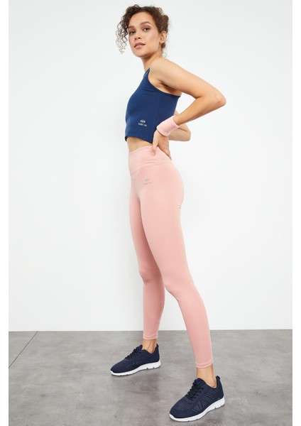 Pudra Yüksek Bel Streç Slim Fit Dar Paça Kadın Tayt - 94545