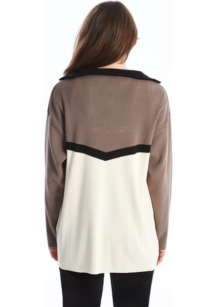 Yeni Sezon Dik Yaka Renk Bloklu Kadın Triko Tunik fırsatları