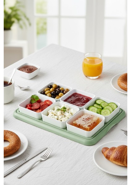 6 Lı Sert Plastik Tepsili Kahvaltılık Seti - Kare Kahvaltılık Kase Saklama Kabı modelleri