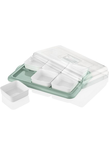 6 Lı Sert Plastik Tepsili Kahvaltılık Seti - Kare Kahvaltılık Kase Saklama Kabı