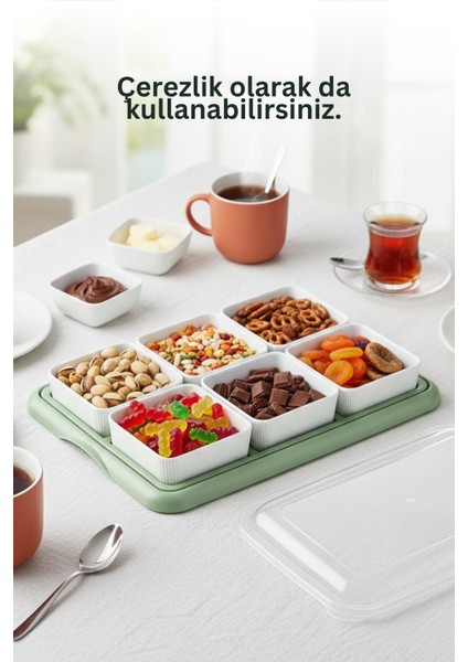 6 Lı Sert Plastik Tepsili Çerezlik Sunumluk Kahvaltılık - Kare Kahvaltılık Kase Saklama Kabı modelleri