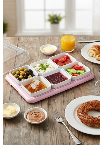 6 Lı Sert Plastik Tepsili Çerezlik Sunumluk Kahvaltılık - Kare Kahvaltılık Kase Saklama Kabı