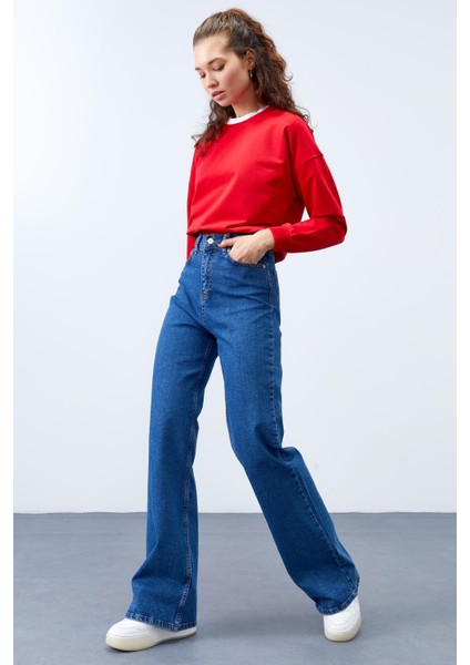 Kırmızı Basic Rahat Form O Yaka Kadın Sweatshirt - 97114