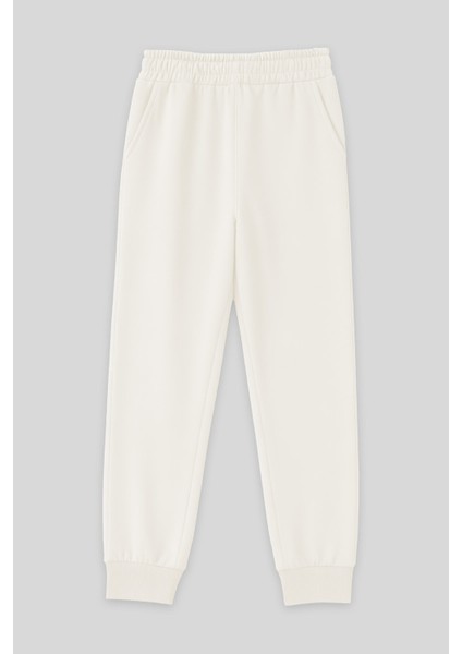 Ekru Yüksek Bel Jogger Rahat Form Manşetli Kadın Eşofman Alt - 94561
