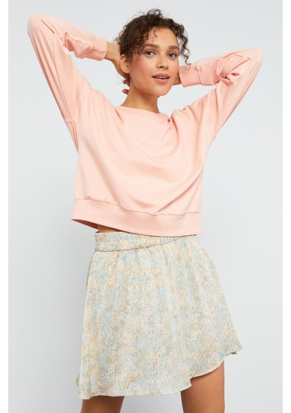 Pembe Basic Rahat Form O Yaka Kadın Sweatshirt - 97114