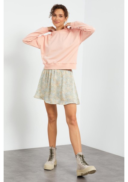 Pembe Basic Rahat Form O Yaka Kadın Sweatshirt - 97114