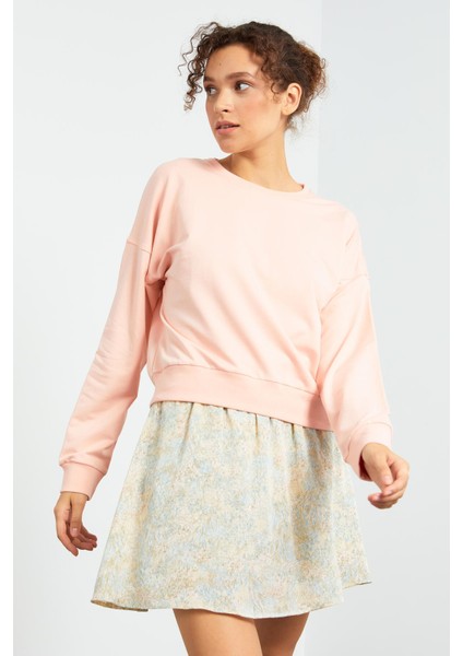 Pembe Basic Rahat Form O Yaka Kadın Sweatshirt - 97114