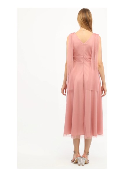 Göğüs Büzgü Detaylı Esnek Tül Abiye Elbise modelleri