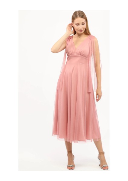 Göğüs Büzgü Detaylı Esnek Tül Abiye Elbise fırsatları