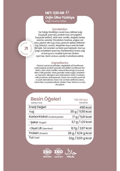 Kahvaltılık Sürülebilir Katkısız 320GR Özel Üretim Protein Kreması 100GR'DA 28GR Içerir fırsatları