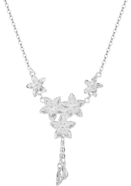 999 Ayar Gümüş Beş Çiçekli Püskül Kolye - Şık Köprücük Zinciri (Yurt Dışından)