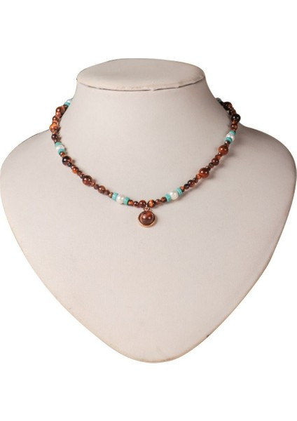 Kaplan Gözü, Inci ve Turkuaz Köprücük Kemiği Zincirine Sahip, Etnik Tarzda Vintage Kolye Ucu (Yurt Dışından) fiyatları