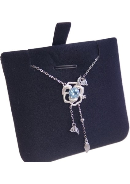 Gül Püsküllü Köprücük Kemiği Zinciri ve Doğal Kristal Taşlı S925 Ayar Gümüş Kolye (Yurt Dışından)