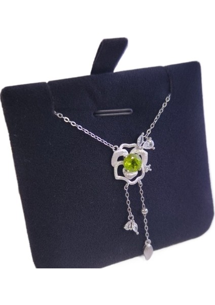 Gül Püsküllü Köprücük Kemiği Zinciri ve Doğal Kristal Taşlı S925 Ayar Gümüş Kolye (Yurt Dışından)
