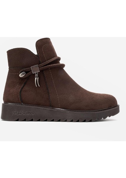 Sade Fermuarlı Aksesuarlı Düz Bot KAHVE SÜET