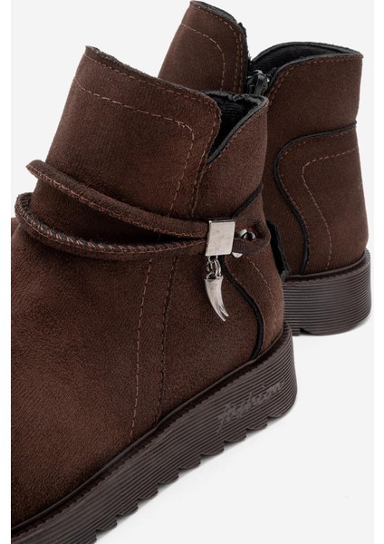 Sade Fermuarlı Aksesuarlı Düz Bot KAHVE SÜET