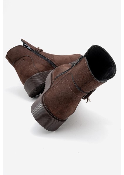 Sade Fermuarlı Aksesuarlı Düz Bot KAHVE SÜET