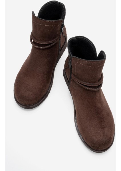 Sade Fermuarlı Aksesuarlı Düz Bot KAHVE SÜET