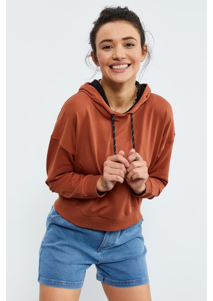 Tarçın Uzun Kol Rahat Form Kapüşonlu Kadın Sweatshirt - 97115