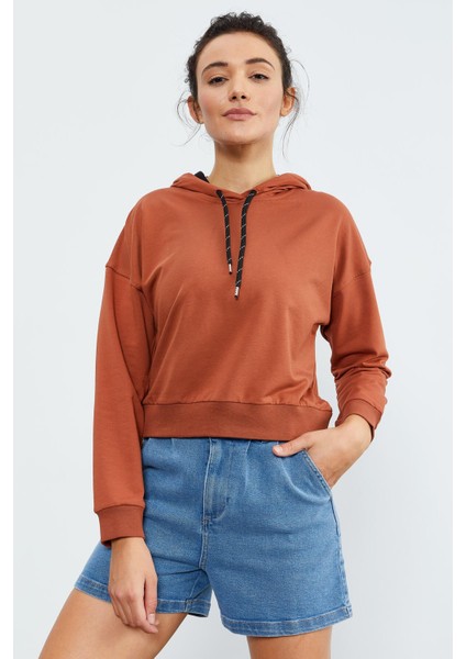 Tarçın Uzun Kol Rahat Form Kapüşonlu Kadın Sweatshirt - 97115