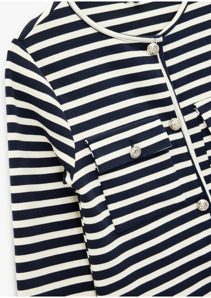 Düğmeli Pamuklu Uzun Kollu Bisiklet Yaka Çizgili Hırka modelleri