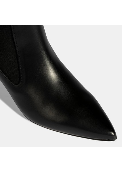 Kadın Kahve Lastikli Ince Topuklu Deri Bot