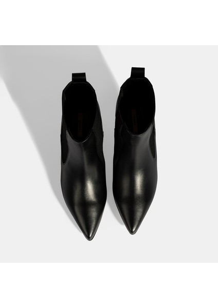 Kadın Kahve Lastikli Ince Topuklu Deri Bot