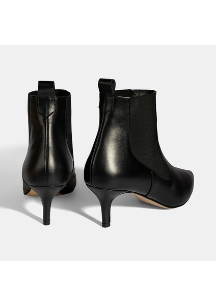 Kadın Kahve Lastikli Ince Topuklu Deri Bot