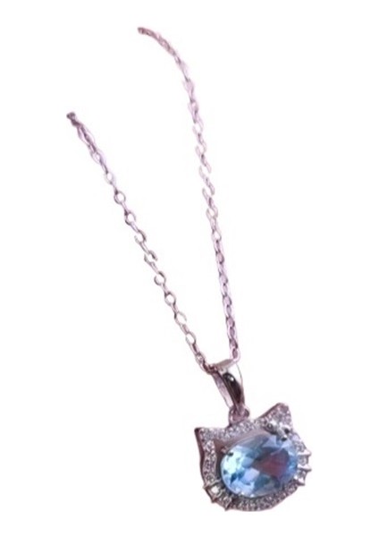 Kadınlar Için Doğal Kristal Hello Kitty Kolye Ucu, 925 Ayar Gümüş Kolye, Granat Köprücük Kemiği Zinciri. (Yurt Dışından)