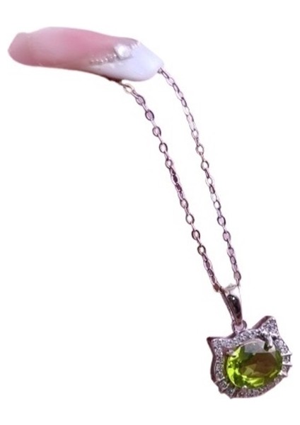 Kadınlar Için Doğal Kristal Hello Kitty Kolye Ucu, 925 Ayar Gümüş Kolye, Granat Köprücük Kemiği Zinciri. (Yurt Dışından)