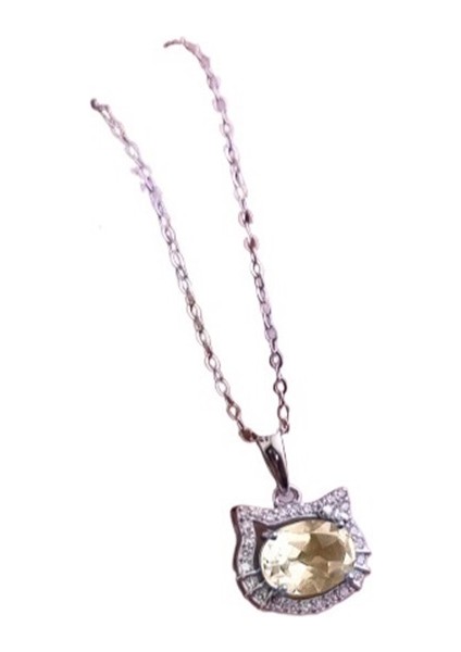 Kadınlar Için Doğal Kristal Hello Kitty Kolye Ucu, 925 Ayar Gümüş Kolye, Granat Köprücük Kemiği Zinciri. (Yurt Dışından)