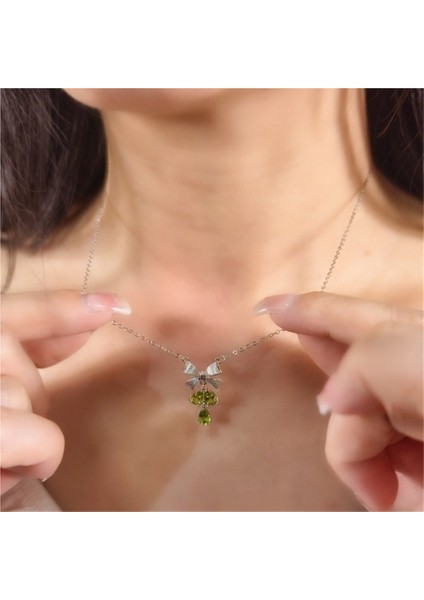 Kadınlar Için S925 Ayar Gümüş Fırçalanmış Fiyonk Kolye, Püskül, Doğal Kristal Kolye Ucu, Köprücük Kemiği Zinciri (Yurt Dışından)