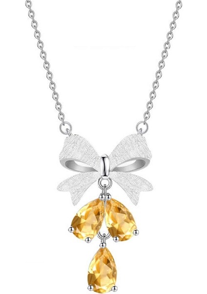 Kadınlar Için S925 Ayar Gümüş Fırçalanmış Fiyonk Kolye, Püskül, Doğal Kristal Kolye Ucu, Köprücük Kemiği Zinciri (Yurt Dışından)