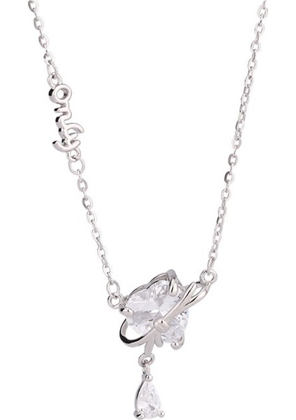 Kadınlar Için 999 Ayar Gümüş Kalp Püsküllü Fiyonk Kolye, Damla Köprücük Kemiği Zinciri (Yurt Dışından)
