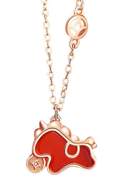 Kırmızı Akik Tek Boynuzlu At Kolye ve Gümüş Kaplama Şirin At Kolye (Yurt Dışından)