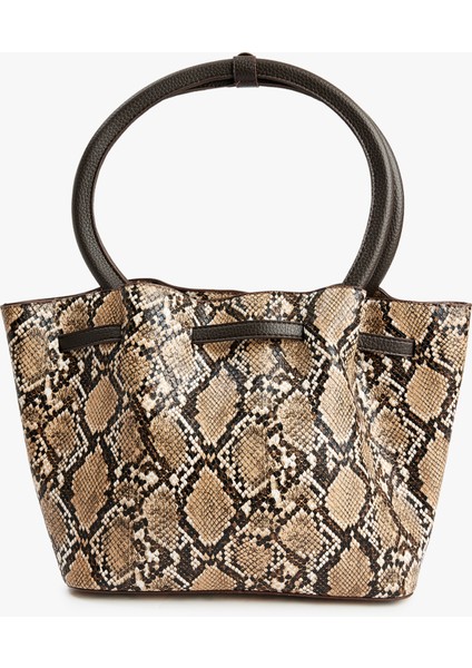 Saplı Metal Tokalı Yılan Derisi Desenli Tote Çanta fiyatları