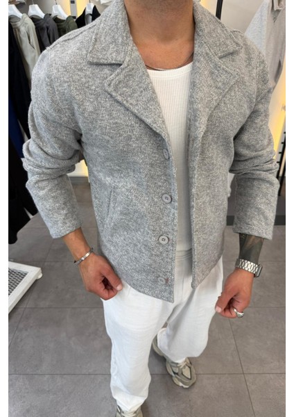 Slimfit Yakalı Düğme Kapamalı Astarsız Yan Cep Kaşe Ceket