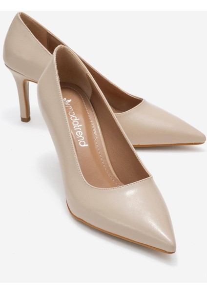 Kadın Stiletto Ayakkabı Ten Kırışık
