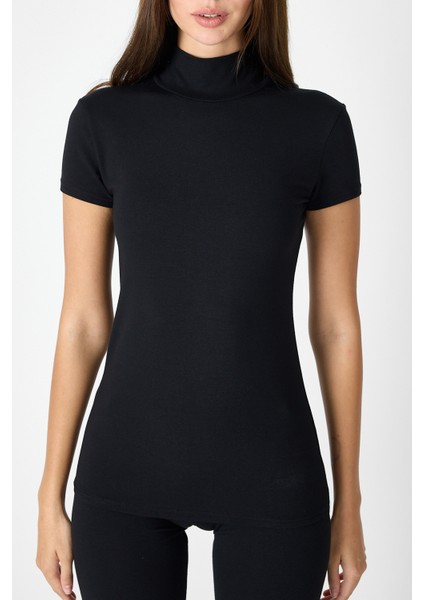 Kadın Siyah Kısa Kollu Yarım Balıkçı Yaka Modal Body 1043 fiyatları