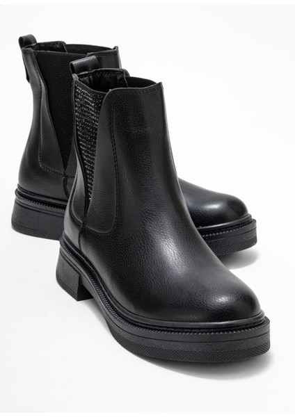 Kadın Taş Taşlı Postal Siyah Cilt