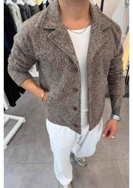 Slimfit Yakalı Düğme Kapamalı Astarsız Yan Cep Kaşe Ceket