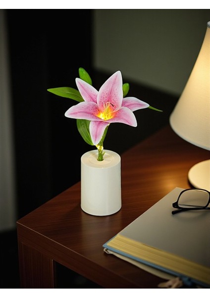 Asil Zarafetin Işığı Pembe Zambak (Lilyum) Dekoratif Lamba