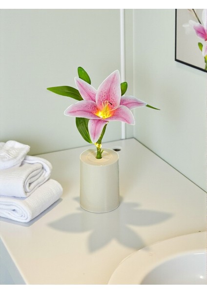Asil Zarafetin Işığı Pembe Zambak (Lilyum) Dekoratif Lamba fırsatları