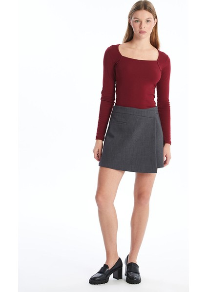 Yeni Sezon Kadın Beli Fermuarlı Düz Şort Etek